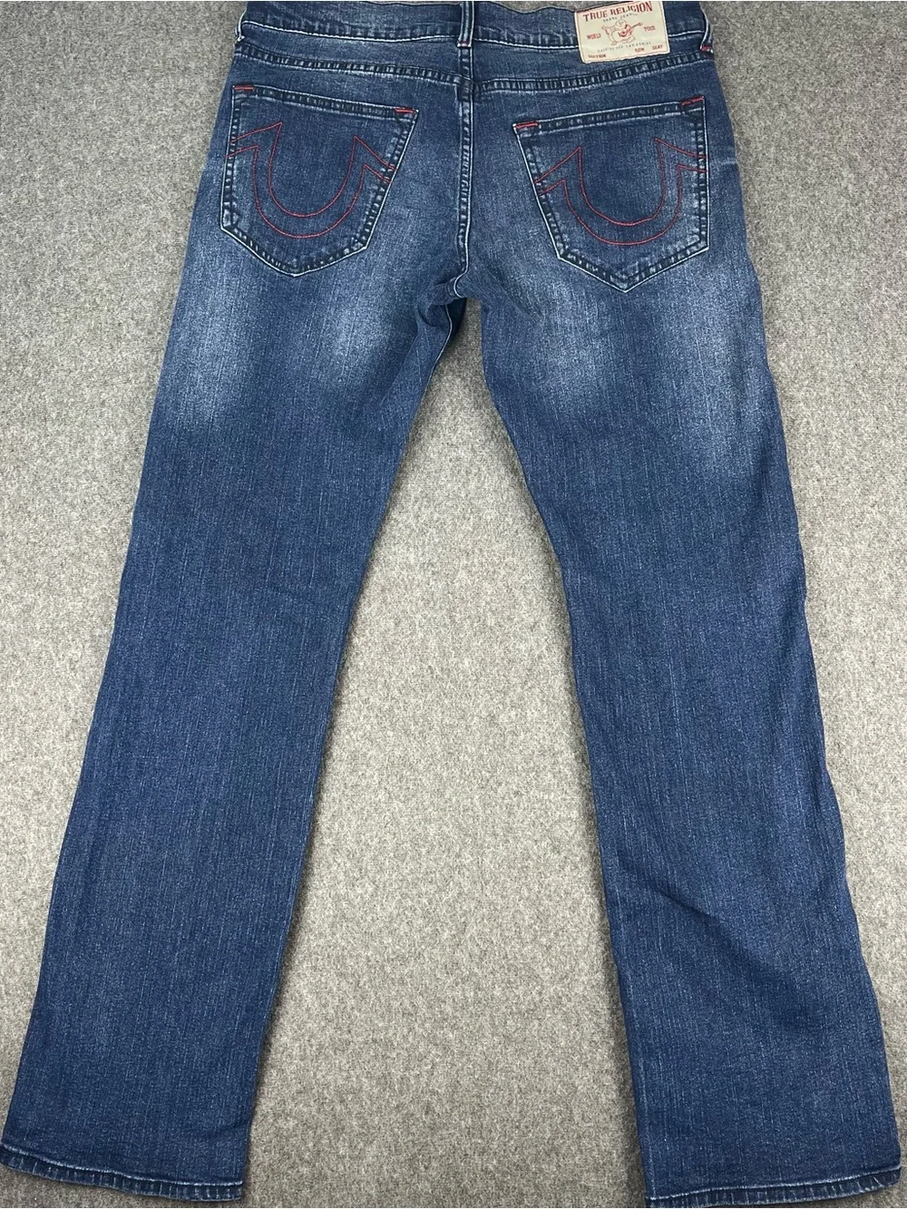 True Religion Men's 36x33 Ricky Relaxed Straight Leg Dark Wash Blue Jeans